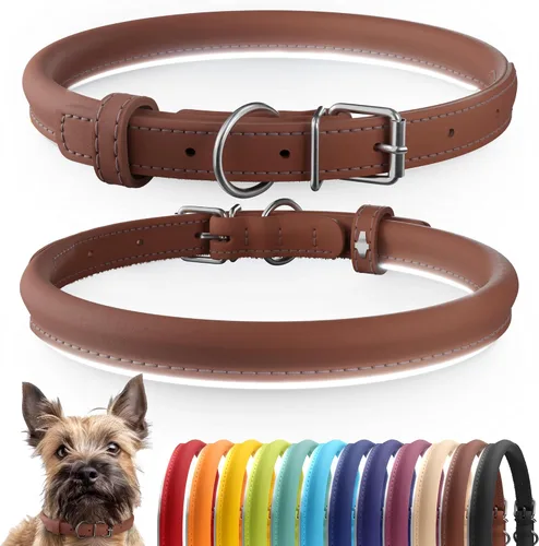 Vista 36 de CollarDirect - Collar de cuero enrollado para perro, collar redondo acolchado suave para cachorro, collar de cuero auténtico hecho a mano