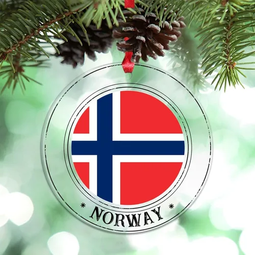 Vista 8 de Bandera nacional de Noruega, adornos de Navidad patrióticos 2023, decoraciones de Navidad para árbol, adornos acrílicos transparentes, colgante