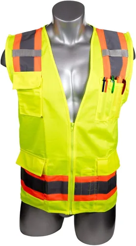 Vista 3 de Malta Dynamics Chaleco de inspección de seguridad amarillo de alta visibilidad, compatible con OSHA/ANSI, tamaño multi