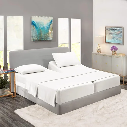 Vista 15 de Rajlinen Split Queen Sheet Set for Adjustable Bed, 100% Egyptian Cotton, 5 Piece Set, Dual 16" Deep Pocket Fitted Sheets, Soft, Cooling, Breathable