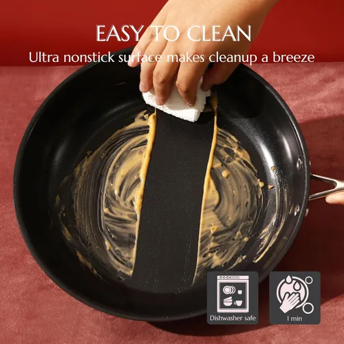 Vista 6 de UUKRAVE Juego de sartenes antiadherentes de cerámica (8 pulgadas, 9.5 pulgadas/11 pulgadas), sartenes para tortilla y sartén para huevos para Negro