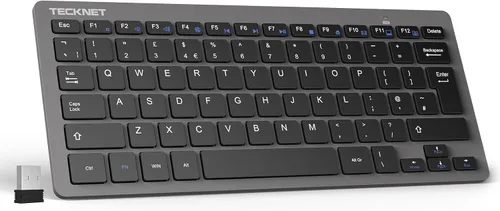 Vista 10 de TECKNET Teclado inalámbrico 2.4G, mini teclado compacto con teclas rápidas multimedia, duración de la batería de 12 meses, compatible con PC Negro