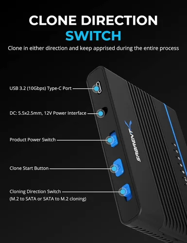 Vista 3 de SABRENT USB-C M.2 NVMe + 2.5/3.5in SATA SSD/HDD Adapter (DS-UCMH)