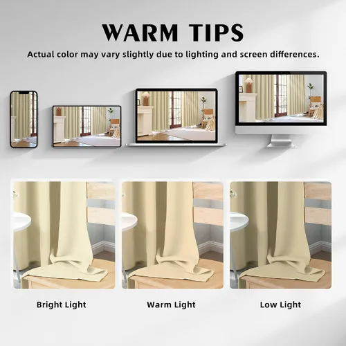 Vista 6 de 2 paneles de cortinas 100% opacas, de peso medio, con aislamiento térmico y ojales para dormitorio, sala de estar, tratamiento de ventana