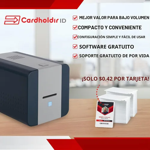Vista 4 de Easy Badges Solid 210 Impresora de tarjetas de identificación con software para principiantes y todo lo necesario para diseñar e imprimir 200