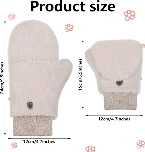 Vista 2 de 3 pares de guantes de piel sintética tirón para mujer cálida convertible sin dedos guantes mullidos Flip Cover guantes de invierno suave y difuso