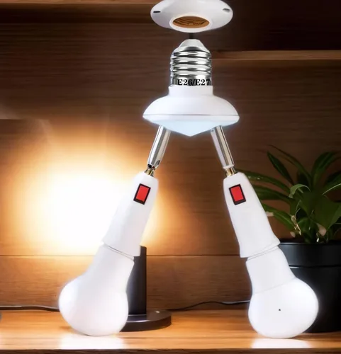Vista 4 de Adaptador de enchufe divisor 2 en 1 ajustable de 360° E26/E27 para bombillas LED estándar (W/SW)