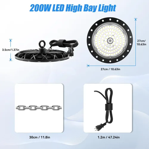Vista 4 de loyal Luces LED de alta bahía: iluminación comercial regulable UFO 6000K - para almacén, garaje, taller, gimnasio, con cable de enchufe de EE. UU