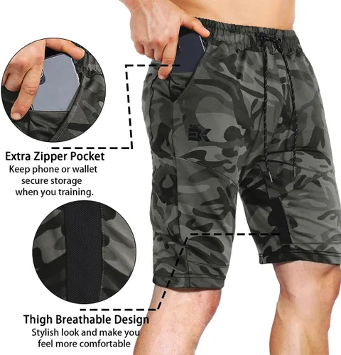 Vista 2 de BROKIG Pantalones cortos de entrenamiento de malla para hombre, pantalones cortos de entrenamiento para gimnasio, fisicoculturismo, pantalones