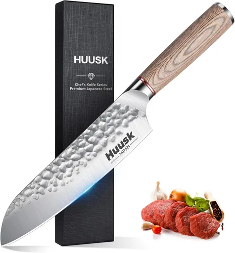 Vista 9 de Huusk Cuchillo de pan de 10 pulgadas Japón profesional de acero de alto carbono forjado a mano, cuchillos dentados ultra afilados de borde ondulado