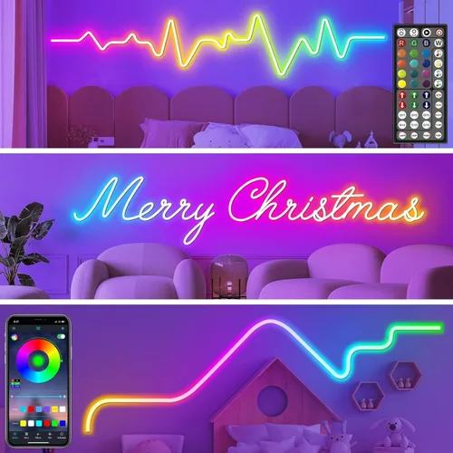 Vista 4 de Tira de luces de neón de 100 pies, cuerda de luces LED flexible con control por aplicación/control remoto, múltiples modos de luces, luces de neón