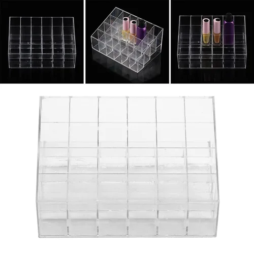 Vista 5 de Transparent Lipstick Holder Plastic Makeup Organizer 24 Grids Nail Polish Storage for Home and Salons
