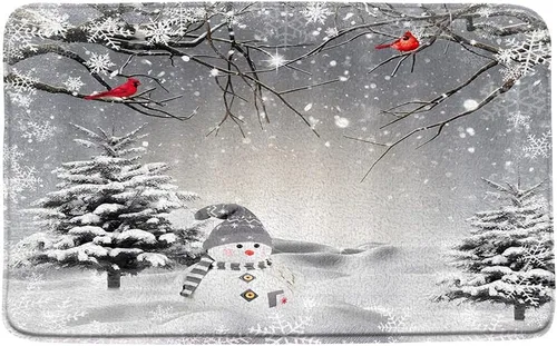 Vista 3 de GCTNBJL Juego de 3 alfombrillas de baño para árbol de Navidad, diseño de copo de nieve, rojo, gris, dibujos animados, invierno, vacaciones, baño