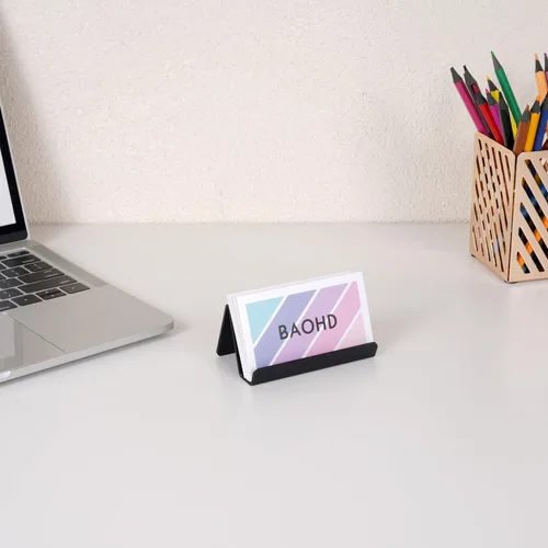 Vista 2 de Tarjetero negro para escritorio, organizador moderno de metal para tarjetas de nombre de negocios, con capacidad para hasta 40 tarjetas