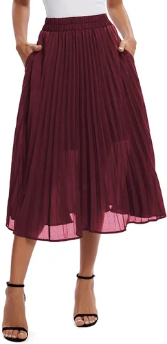 Vista 2 de Urban CoCo Falda plisada elástica de cintura alta para mujer, falda casual con vuelo