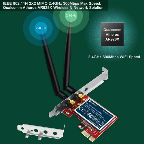 Vista 9 de Adaptador de red inalámbrico N 2.4GHz 300Mbps PCIE para Windows 11, 10, 8.1, 8, 7, XP (32/64bit), Windows Server y Linux PCs, tarjeta WiFi PCIE