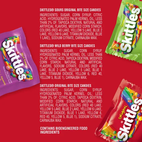 Vista 3 de Wrigley's Skittles Fun Size Original, Wild Berry y Sour Chewy - Paquete variado de dulces de Navidad, paquete variado de dulces de Navidad, bolsa a