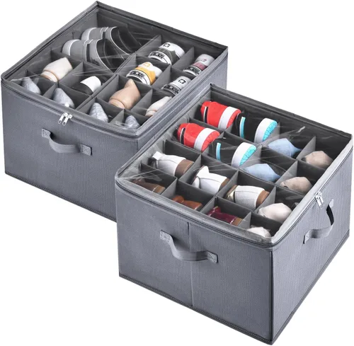 Vista 9 de INSTY Organizador de zapatos para armario con capacidad para 24 pares, contenedor plegable grande de almacenamiento de zapatos caja compartimento