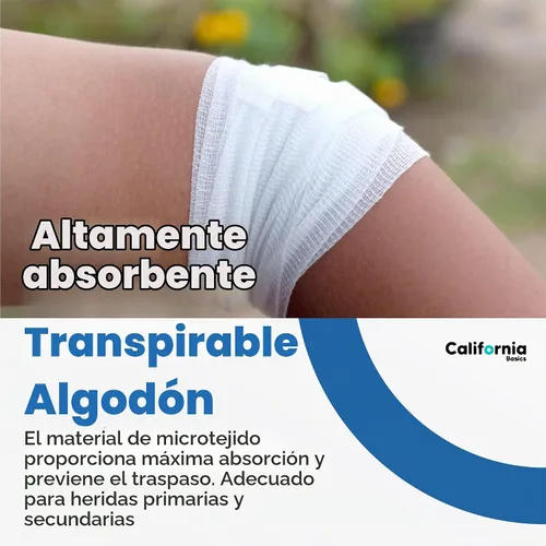 Vista 3 de California Basics Paquete de 12 rollos de vendaje de gasa con cinta, 2 pulgadas x 4 yardas, envoltura suave, elástica y transpirable para el cuidado