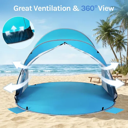 Vista 5 de WolfWise carpa para playa desplegable fácil de armar con FPS 50+, brinda sombra y protección al instante Azul
