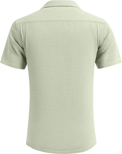 Vista 3 de COOFANDY Camisa de manga corta con botones para hombre, ajuste holgado, estilo cubano, para playa