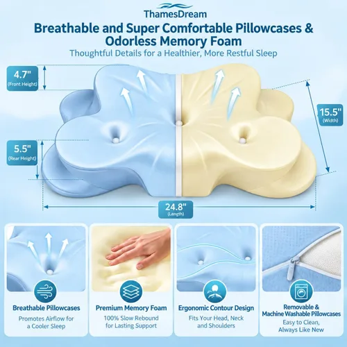 Vista 8 de Almohada cervical de espuma viscoelástica, alivio del dolor de Azul