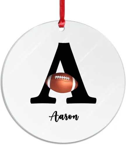 Vista 2 de Adornos colgantes personalizados con monograma inicial de letra A, árbol de Navidad, apellido personalizado, decoración de árbol de Navidad, feliz