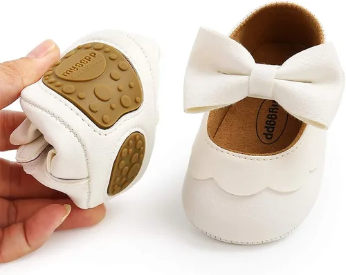 Vista 4 de Myleleya Zapatos planos Mary Jane para bebés y niñas con lazo y flores, vestido de princesa, para boda, zapatos de ballet antideslizantes para niños
