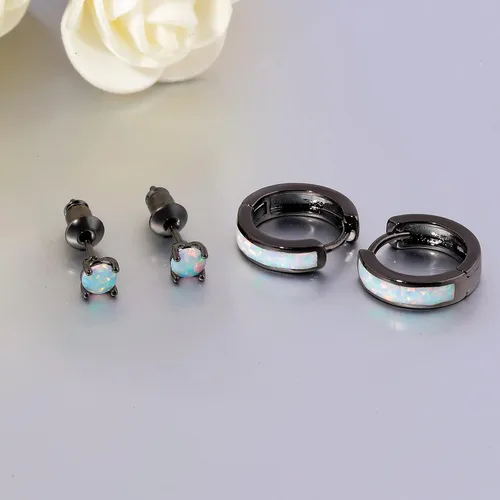 Vista 12 de CiNily Aretes Huggie de ópalo con bisagras, chapados en oro, hipoalergénicos, pequeños aretes de aro para mujeres, adolescentes, niñas, hombres