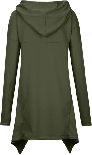 Vista 5 de Blusa irregular para mujer, con volantes, dobladillo asimétrico, talla grande, manga larga, con capucha, ropa de otoño