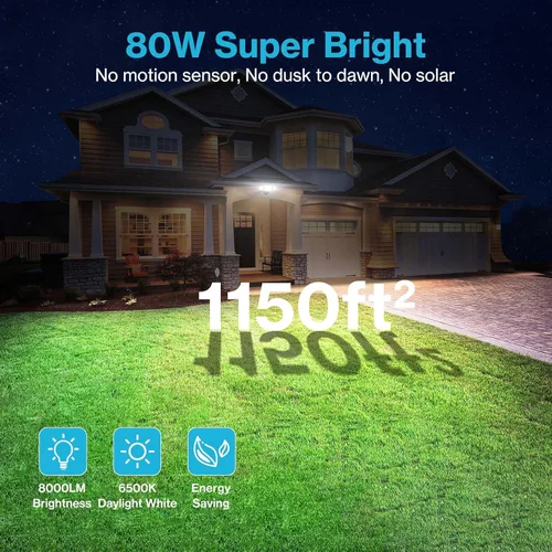 Vista 2 de Olafus Luces de inundación de 55 W para exteriores, luces LED de seguridad de 5500 LM, luz de inundación exterior de 6500 K con 3 cabezales Marrón