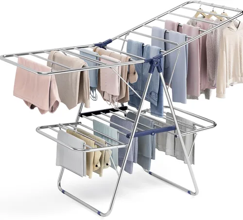 Vista 14 de APEXCHASER Perchero de Ropa, Perchero de Secado de Ropa con Altura Ajustable, Plegable con Alas de Gaviota para Lavandería, Uso