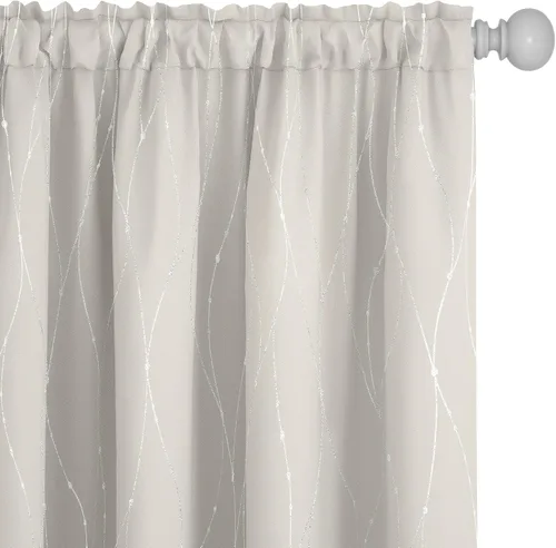 Vista 12 de Deconovo - Cortinas opacas con diseño de líneas onduladas y lunares, para dormitorio y sala de estar.