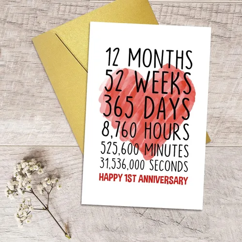 Vista 5 de Qiliji Tarjeta de feliz primer aniversario para él y ella, tarjeta de felicitación de aniversario de boda, divertida tarjeta de aniversario de un