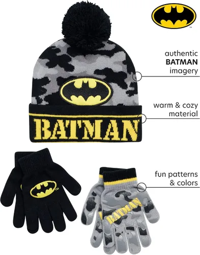 Vista 2 de DC Comics Juego de 2 pares de guantes o guantes de Batman para niños (niños pequeños)