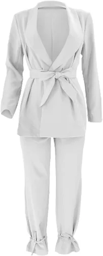 Vista 2 de Trajes de pantalones para mujer, 2 piezas, casual, talla grande, parte delantera abierta, conjunto de pantalón, traje de boda, graduación, trabajo