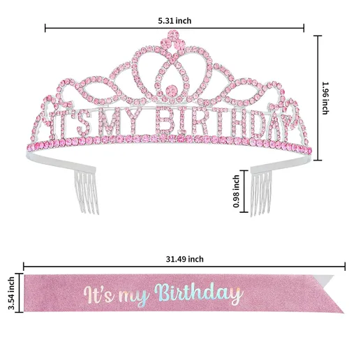 Vista 6 de Es mi corona de cumpleaños, Aleación, diamantes de imitación, tela