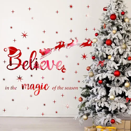 Vista 8 de Calcomanías Acrílicas de Pared de Navidad Pegatinas de Cita Believe Pegatinas de Espejo 3D DIY Pegatinas de Navidad Cristo Decoración de Pared