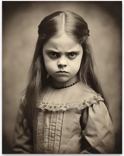Vista 7 de Devilish Little Girl - Oddities and Curiosities 11x14 Framed Print, Vintage Creepy Girl Poster, Victorian Gothic Wall Art, Eerie Child Portrait