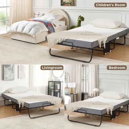 Vista 4 de MELLCOM Cama plegable grande de 75" x 46" con colchón, cama enrollable con colchón para adultos, colchón de espuma viscoelástica de 5 pulgadas