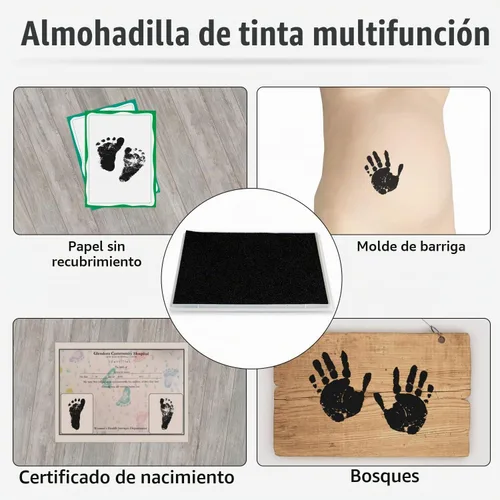 Vista 4 de Almohadilla de tinta, 5x4'' lavable no tóxica para huellas de pies y manos de bebé, negro