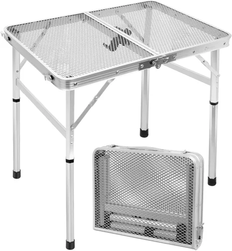 Vista 16 de 3 Ft Folding Camping Table, Adjustable Height 16.5-26 in, Metal Grill Table Negro