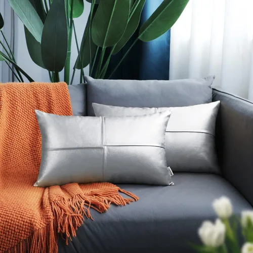 Vista 109 de BRAWARM Fundas de Almohada Decorativas de Cuero Sintético 12 X 20 Pulgadas, Fundas de Almohada Lumbar de Cuero Naranja Paquete de 2, Almohadas