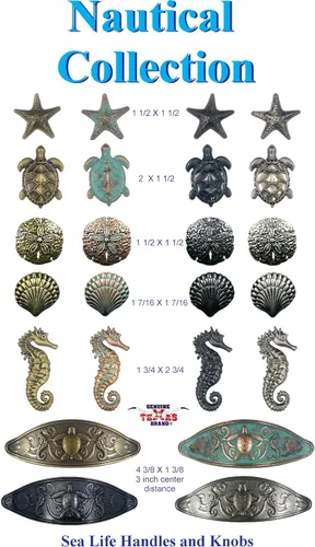 Vista 3 de 1 perilla de cajón Coastal Collecton Starfish en latón antiguo