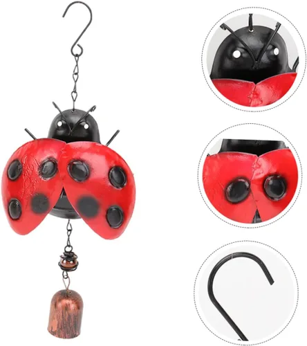 Vista 5 de Campana de viento Happyami con diseño de animales de hierro y mariquita de viento vintage Feng Shui Timbre de puerta para jardín interior al aire