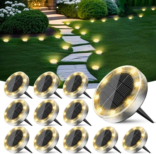 Vista 30 de Peasur Luces solares de suelo para exteriores, paquete de 24 luces planas de disco con energía solar, IP68 impermeable, antioxidante, iluminación