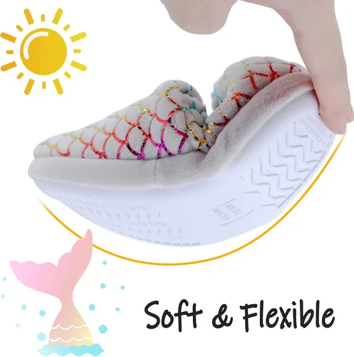 Vista 2 de MEJORMEN Pantuflas de casa de sirena para niñas, acogedoras y antideslizantes para interiores y exteriores, pantuflas de dormitorio con purpurina