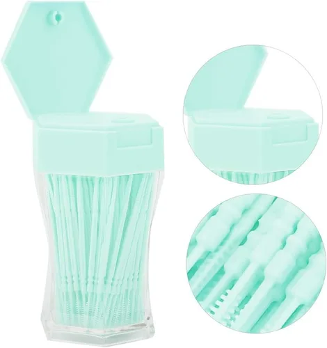 Vista 6 de 200Pcs Double Head Plastic Toothpick, Soft Tooth Floss Picks Interdental Brush Flosser Sticks Oral Brush Cleaning Tool (Green)