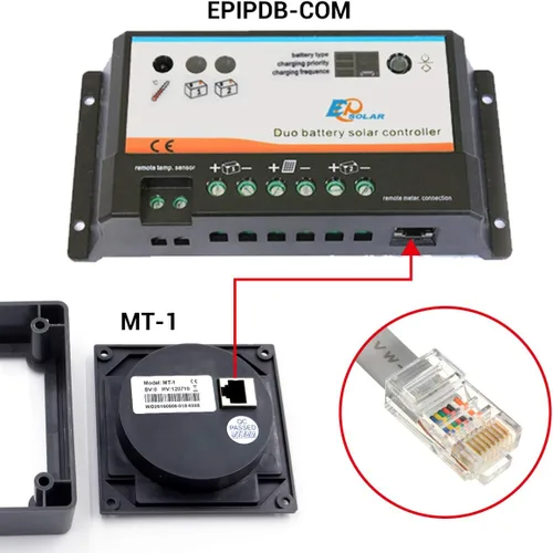 Vista 4 de EPEVER Medidor remoto MT-1 con pantalla LCD para controlador de carga de panel solar de batería dúo