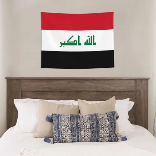 Vista 5 de Rqwaaed Tapiz de bandera de Irak adorna perfectamente la pared, 29 x 37 pulgadas